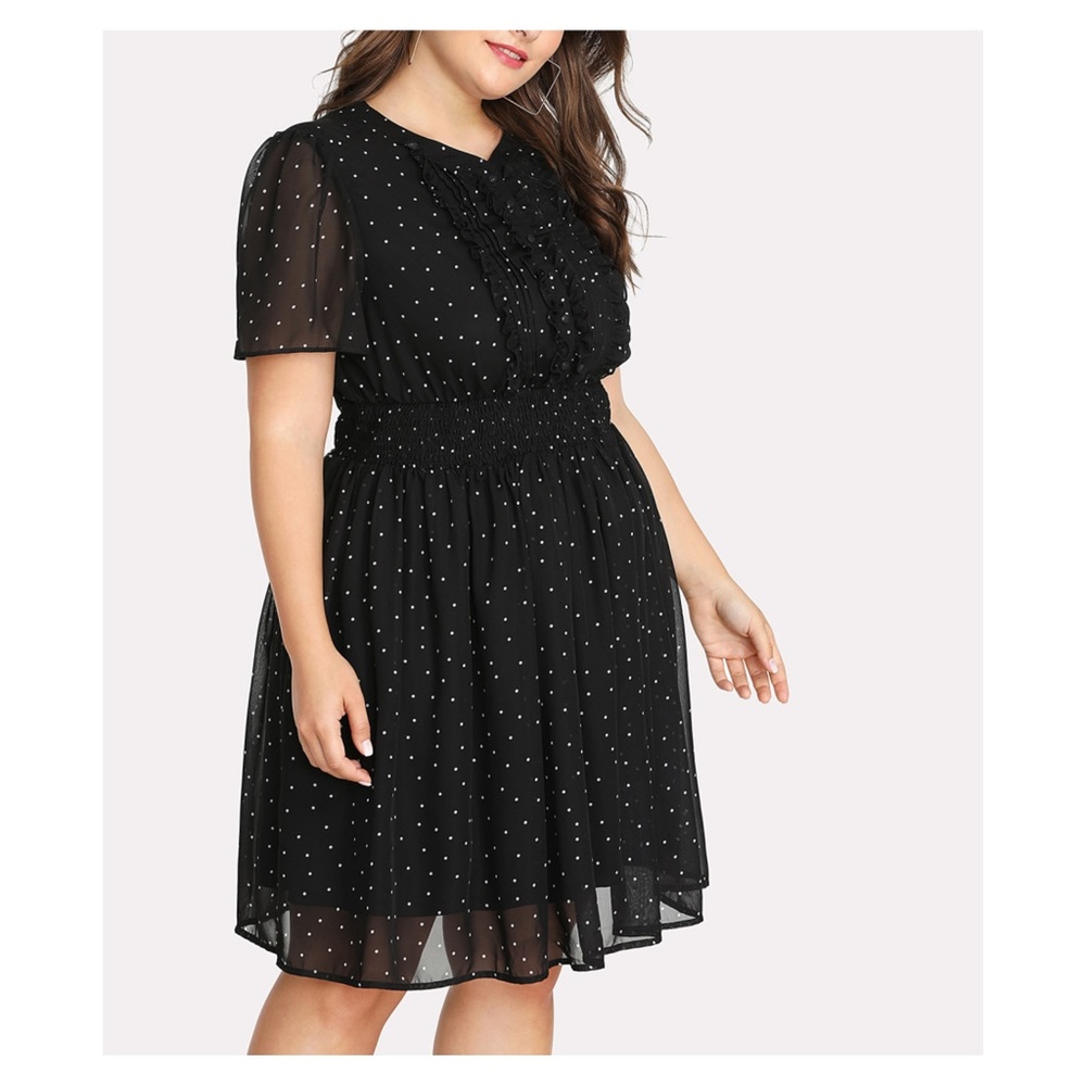 Black White Polka Dot Short Sleeve Dress - Picture 4 of 4
